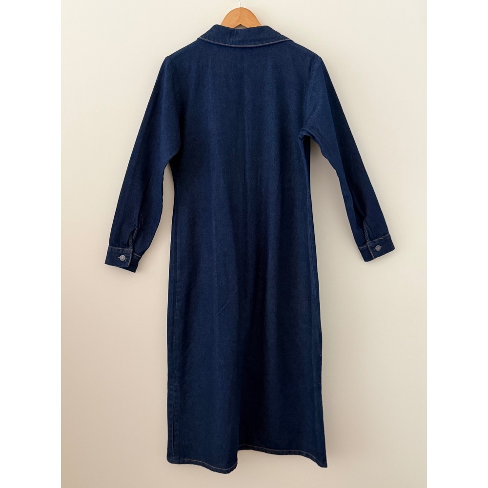 Bakkali Mode Denim Midi Shirt Dress Dark Wash Button Front Moroccan Approx M/L - Picture 7 of 8
